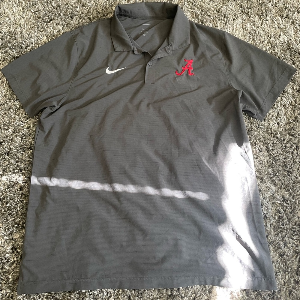 Nike brand grey collards Alabama logo short sleeve button neck t shirt men’s